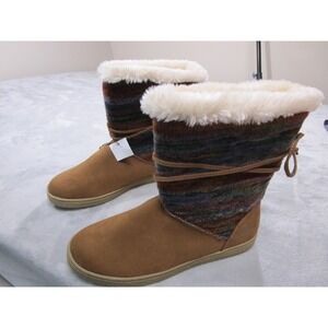 Airwalk‎ Boots Womens Size 11 Brown Venus Cosmic Faux Fur Lined Knit Slip On